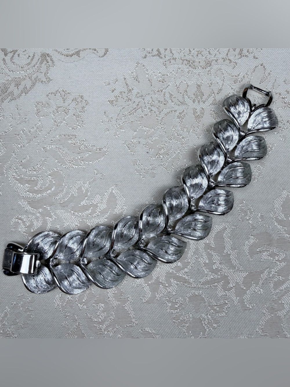 Coro Silver Florentine Leaf Link Bracelet, Vintage, Estate, Statement